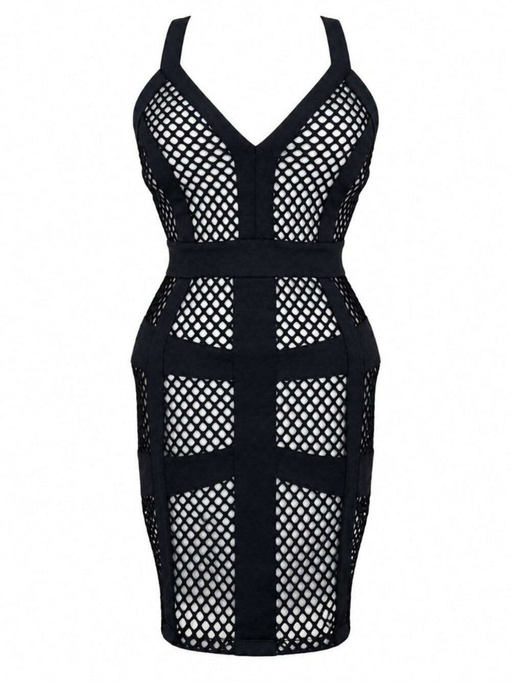 Black Mesh Criss-Cross Bodycon Dress - S